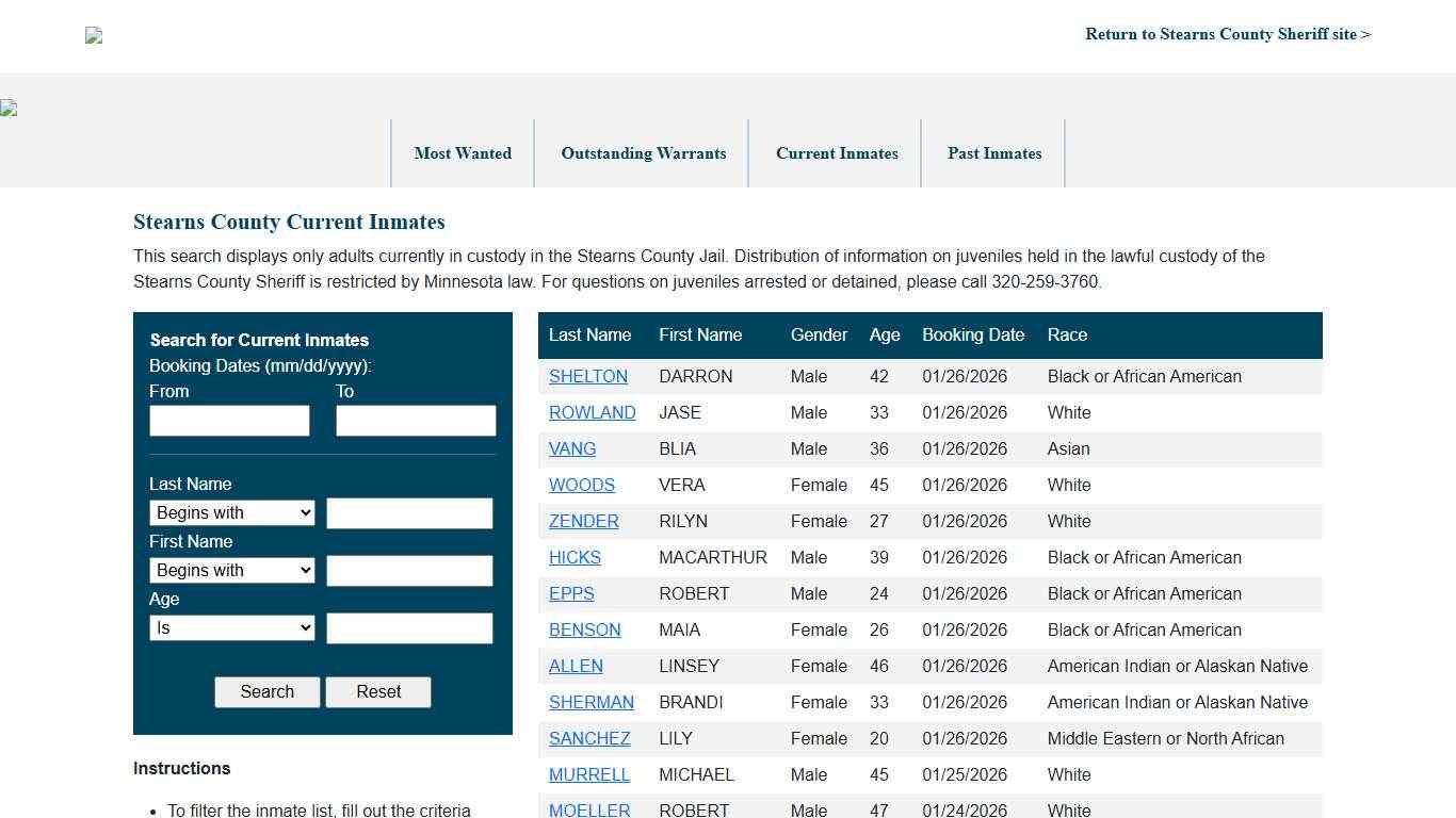 Stearns County, MN Jail Roster Search